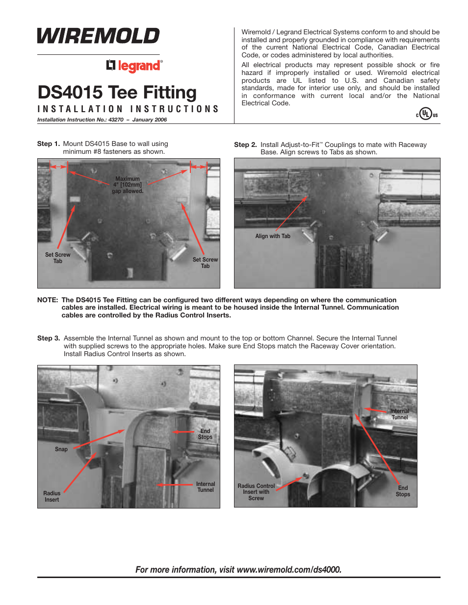 Legrand DS4015 Tee Fitting User Manual | 4 pages