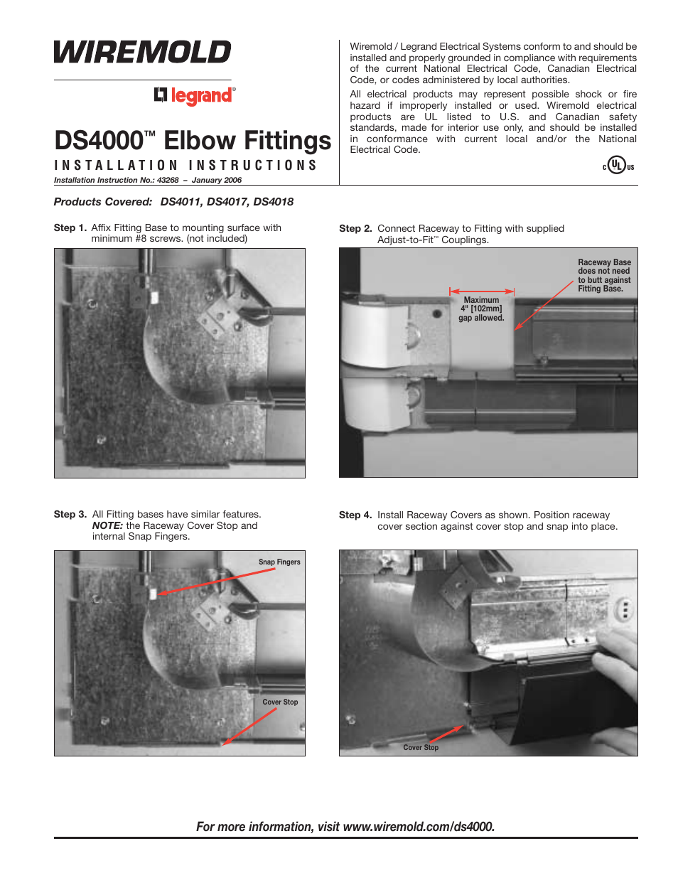 Legrand DS4000 Elbow Fittings User Manual | 4 pages