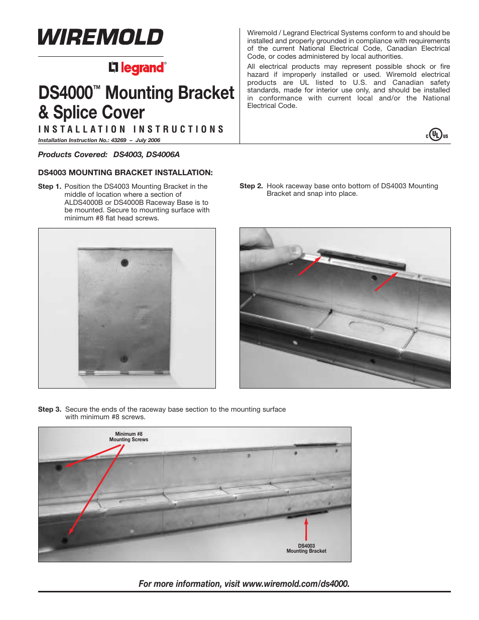 Legrand DS4000 Mounting Bracket User Manual | 4 pages