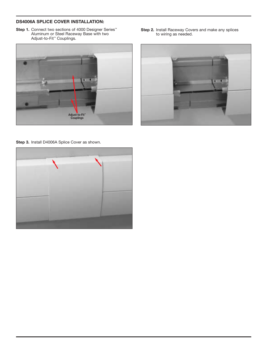 Ds4006a splice cover installation | Legrand DS4000 Mounting Bracket User Manual | Page 2 / 4