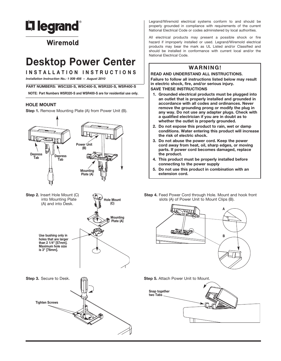 Legrand WSR320-S User Manual | 2 pages