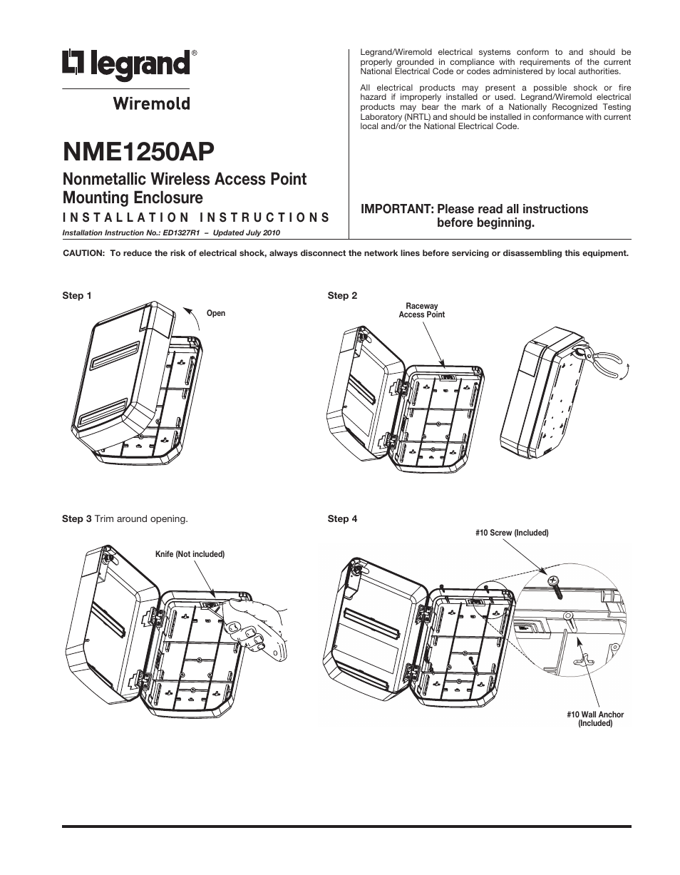 Legrand NME1250AP User Manual | 2 pages