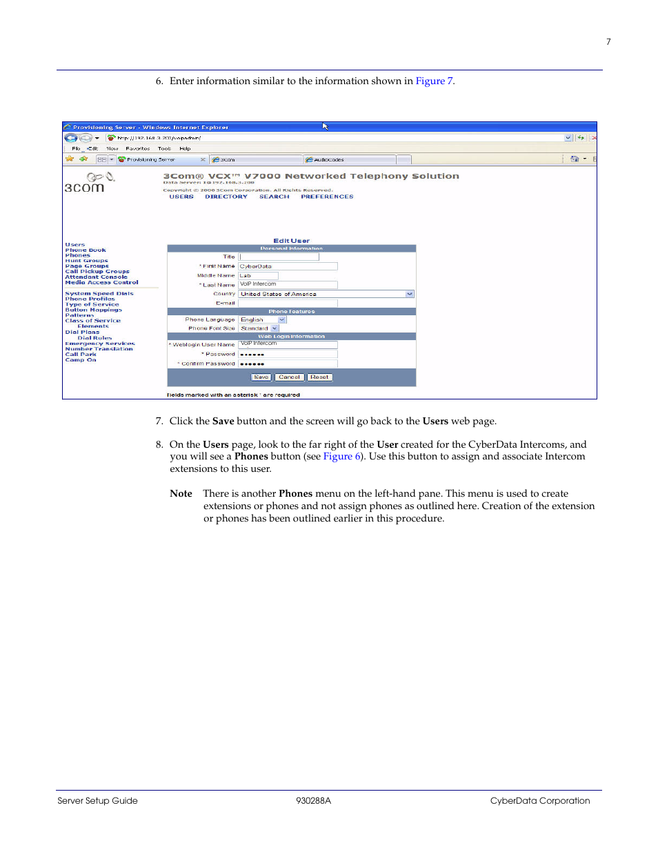 CyberData 3COM VCX PBX User Manual | Page 7 / 13