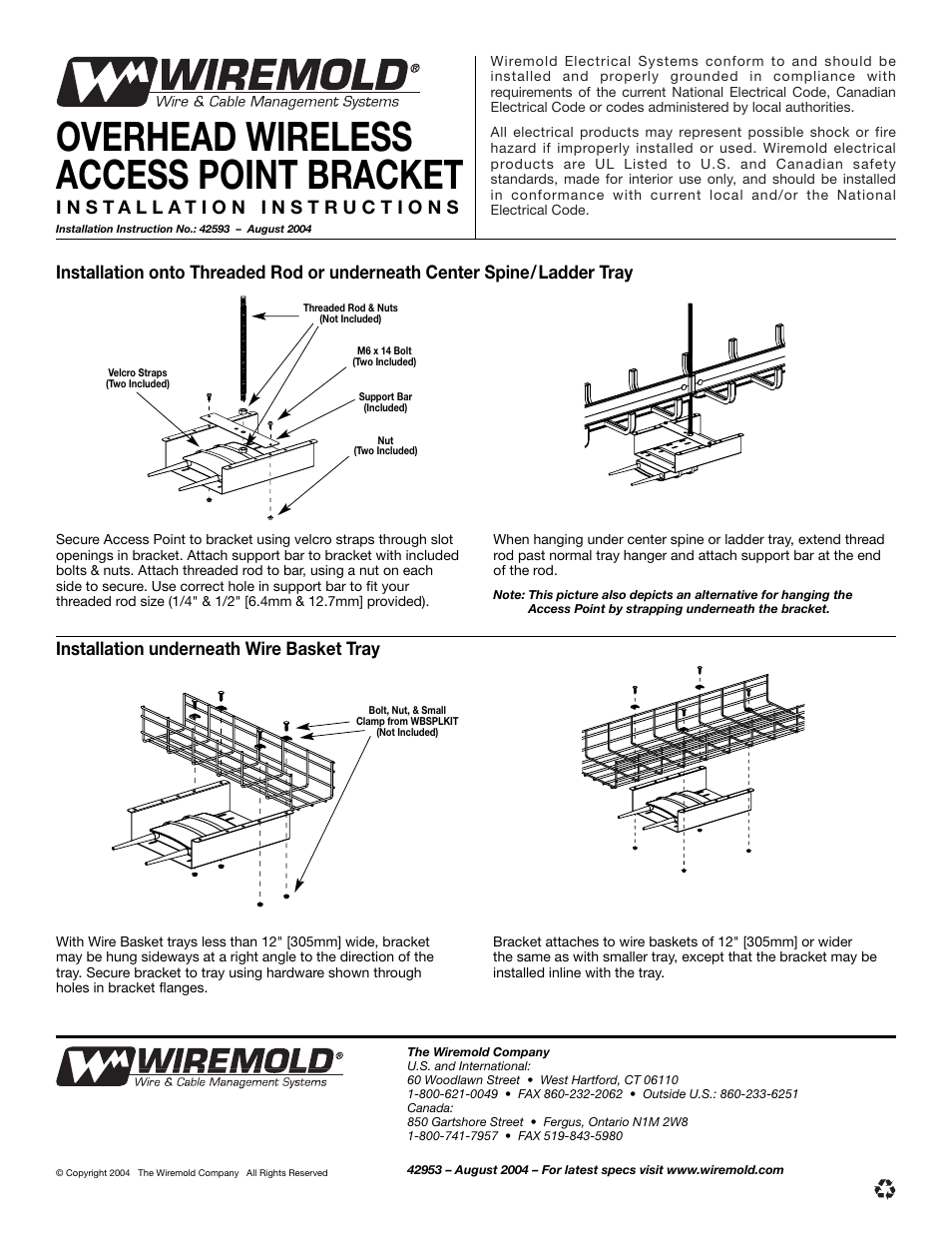 Legrand WAPBRKT Overhead Wireless Access Point Bracket User Manual | 1 page