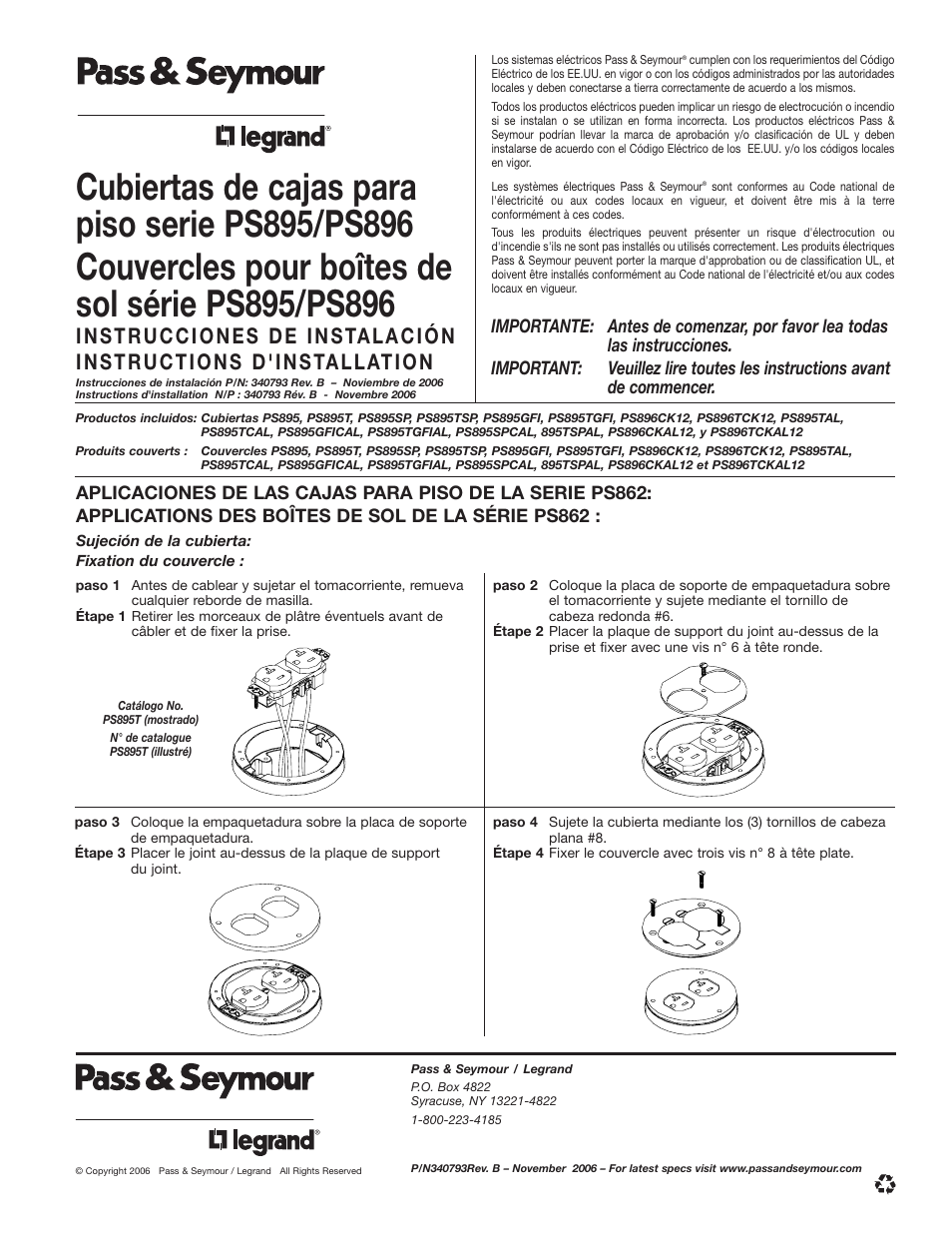 Legrand PS895 Series Floor Box Covers User Manual | Page 2 / 2