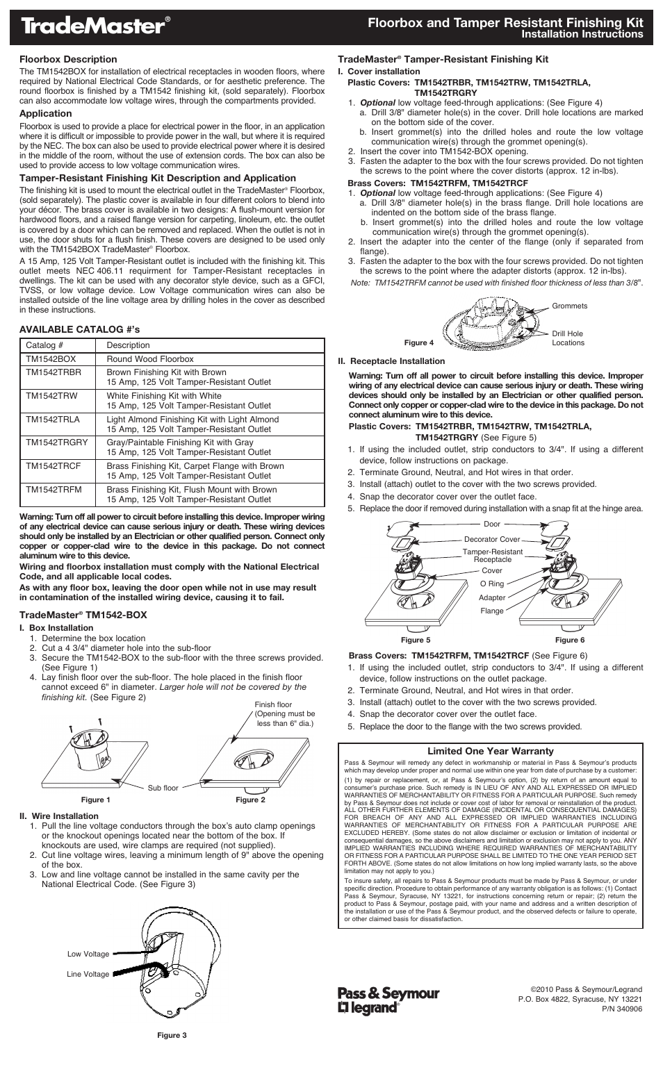 Legrand TM1542TRCF User Manual | 2 pages