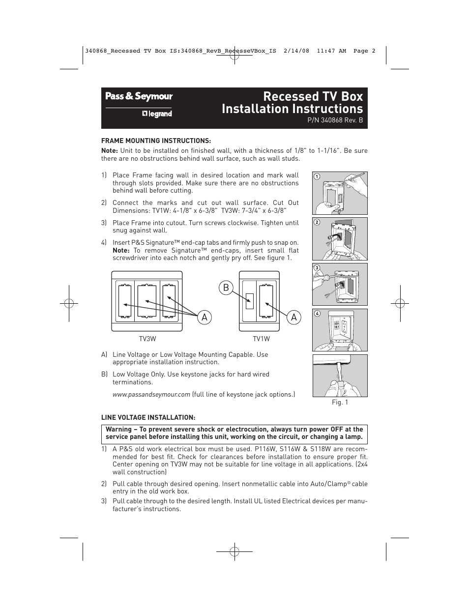 Legrand TV1WBK User Manual | 4 pages