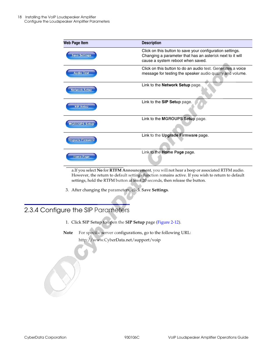 4 configure the sip parameters | CyberData Part #010861 User Manual | Page 24 / 44