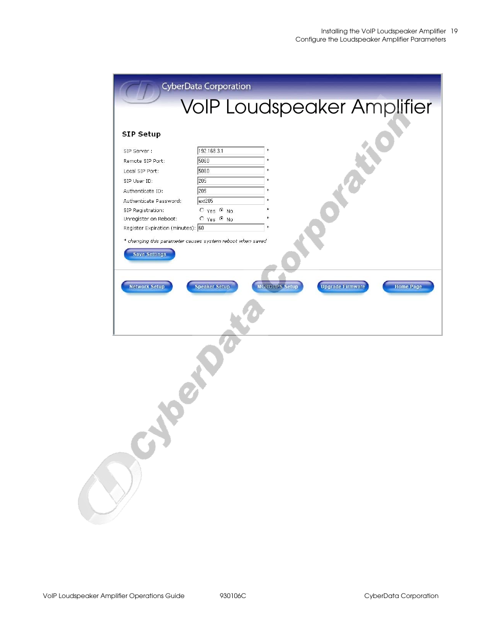 Voip loudspeaker amplifier | CyberData Part #010861 User Manual | Page 25 / 44