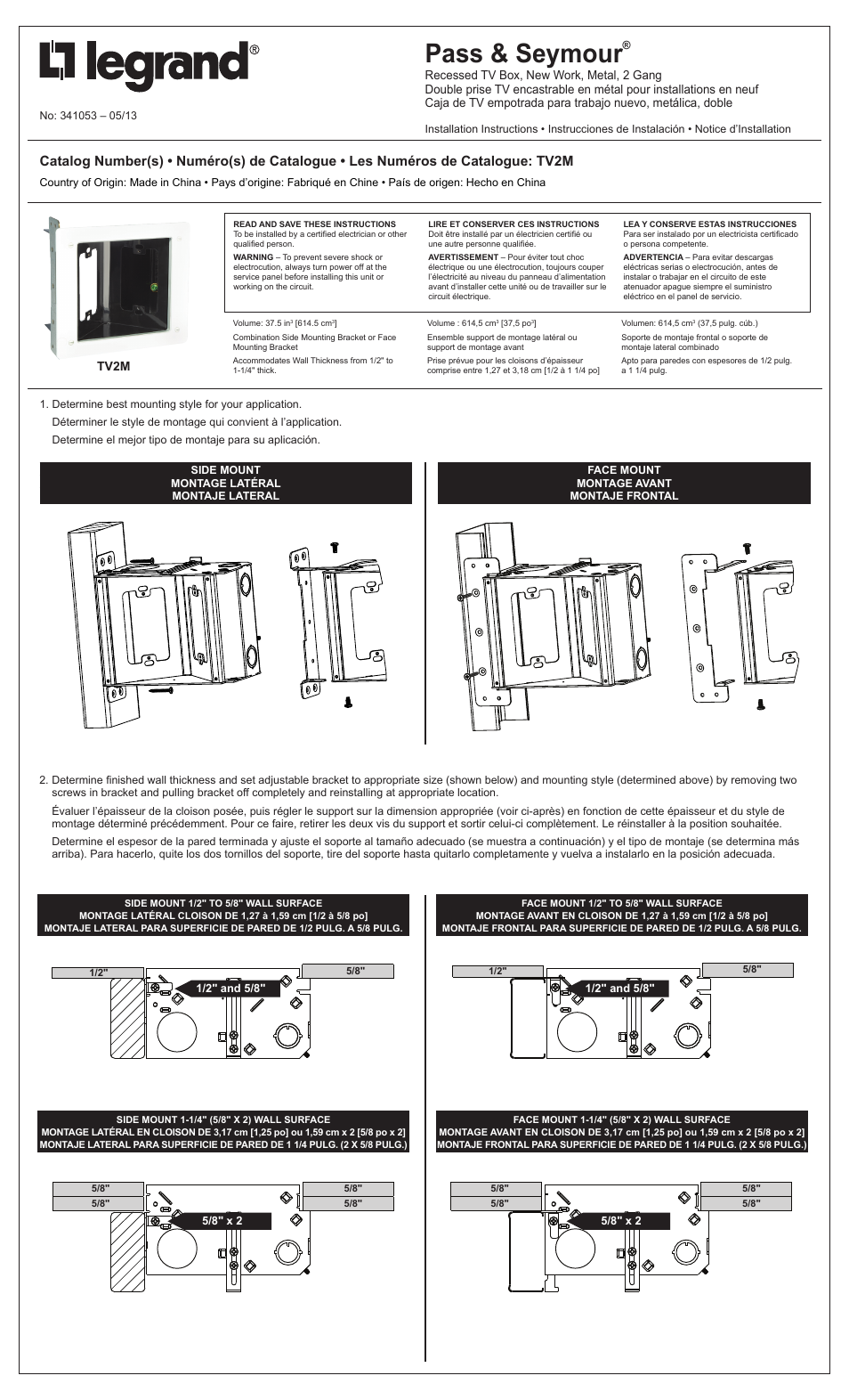 Legrand TV2MW User Manual | 2 pages