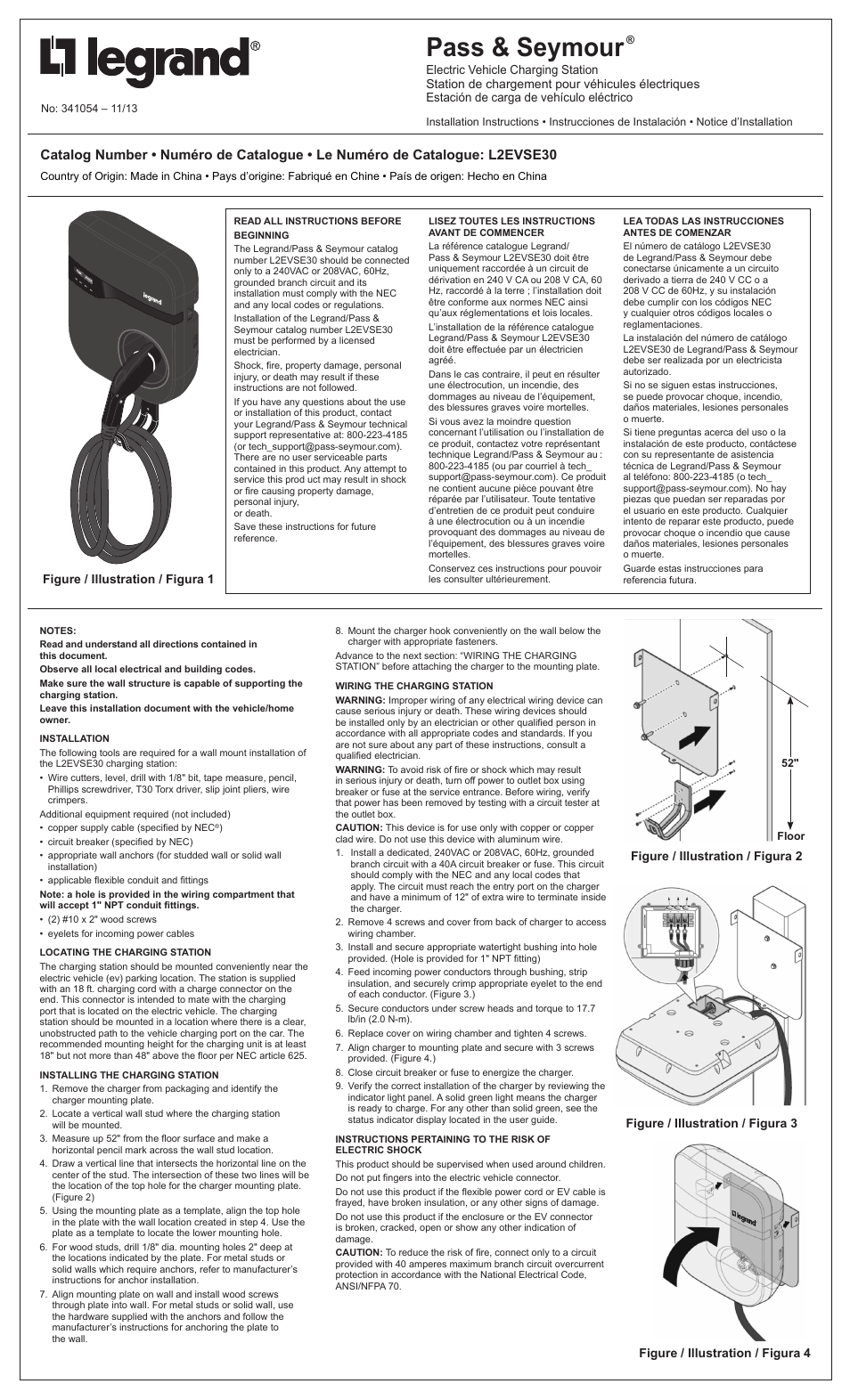 Legrand L2EVSE30 Installation User Manual | 2 pages