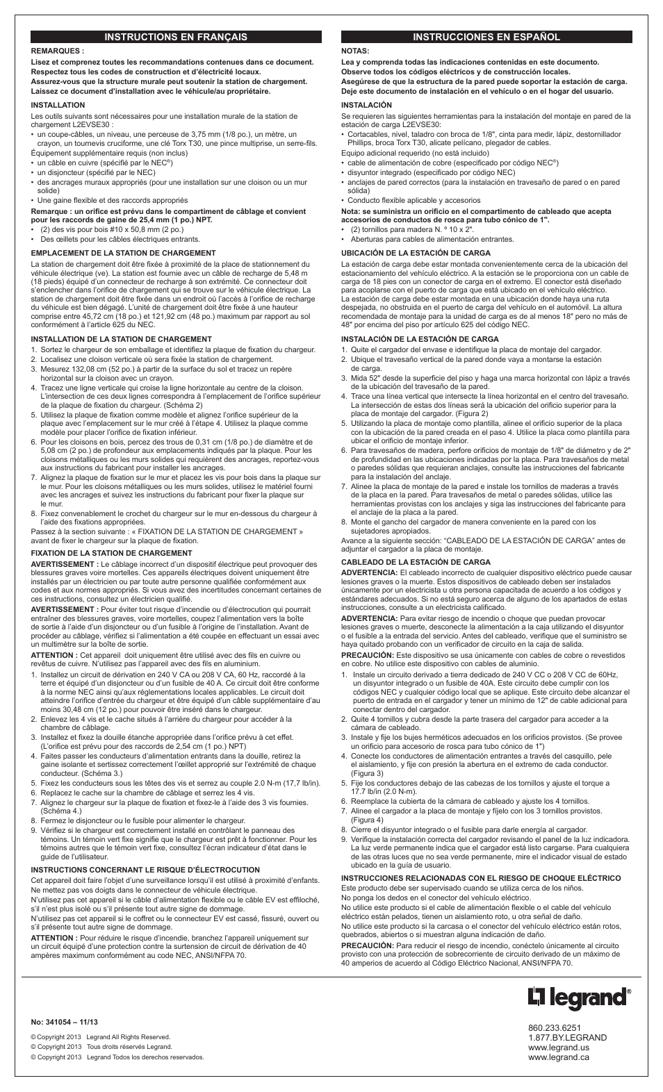 Instrucciones en español instructions en français | Legrand L2EVSE30 Installation User Manual | Page 2 / 2