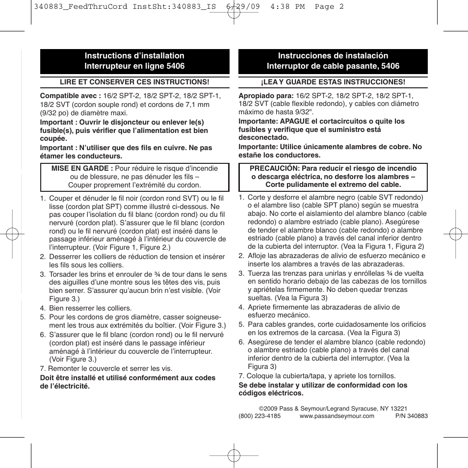 Legrand 5406BK User Manual | Page 2 / 2