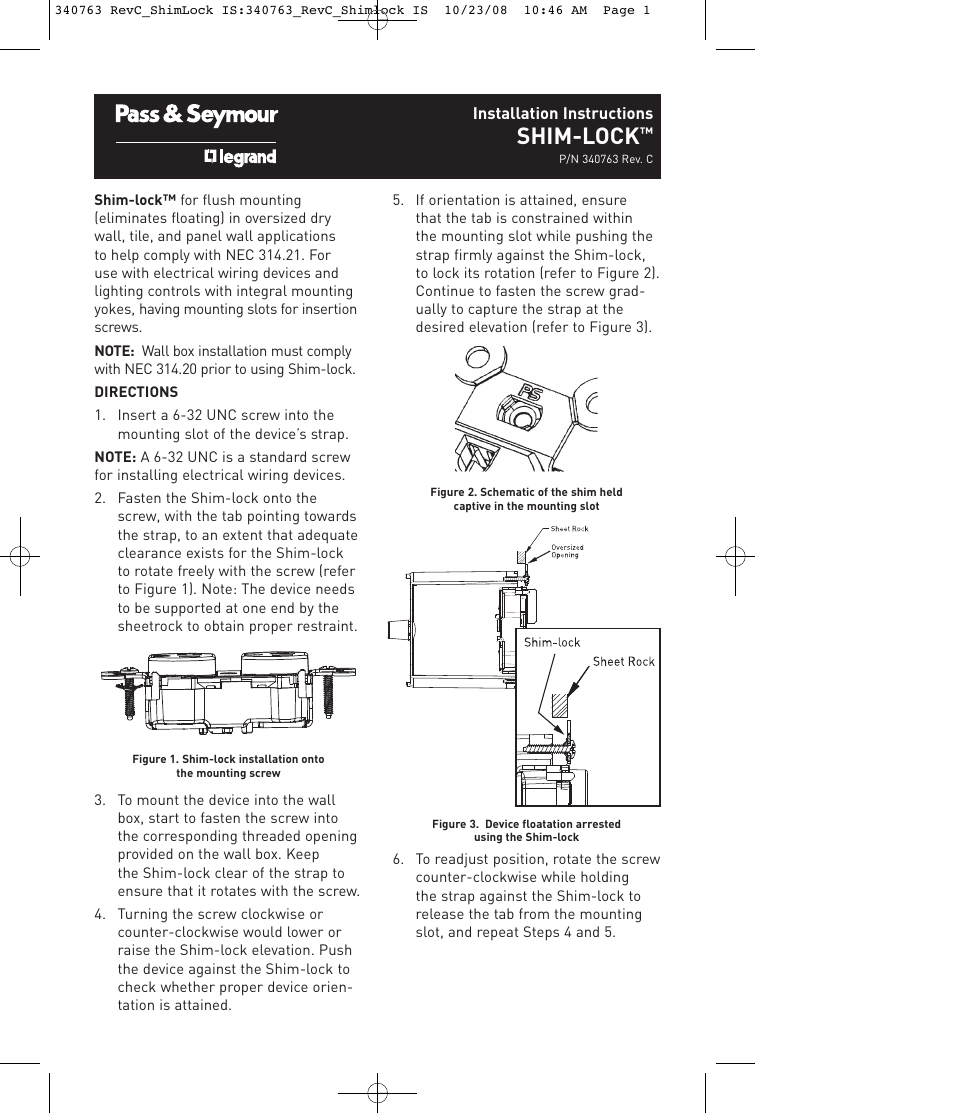 Legrand SHL100 User Manual | 2 pages