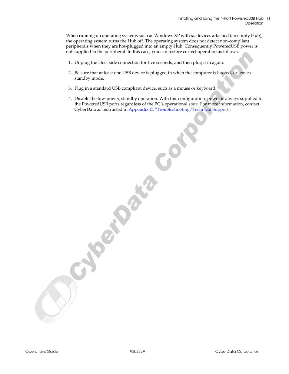CyberData 4-Port PoweredUSB 2.0 Hub 011006 User Manual | Page 15 / 24