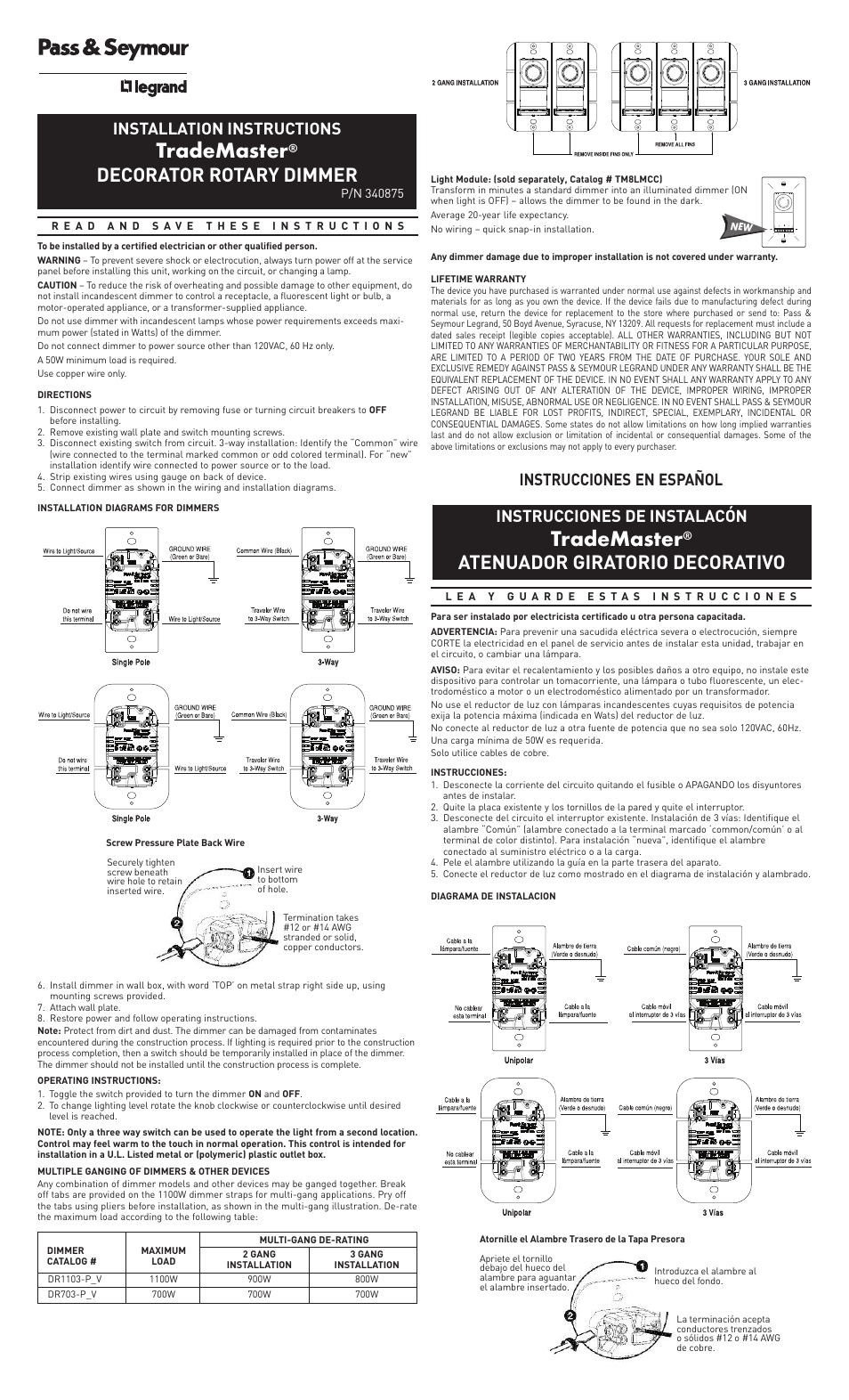 Legrand DR1103PV User Manual | 2 pages