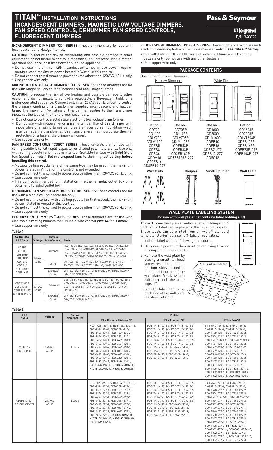 Legrand TITAN Series v.2 User Manual | 4 pages