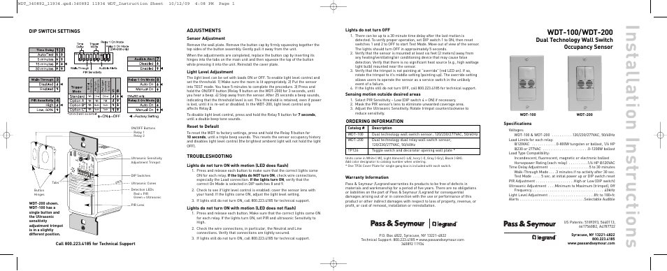 Legrand WDT100 User Manual | 3 pages