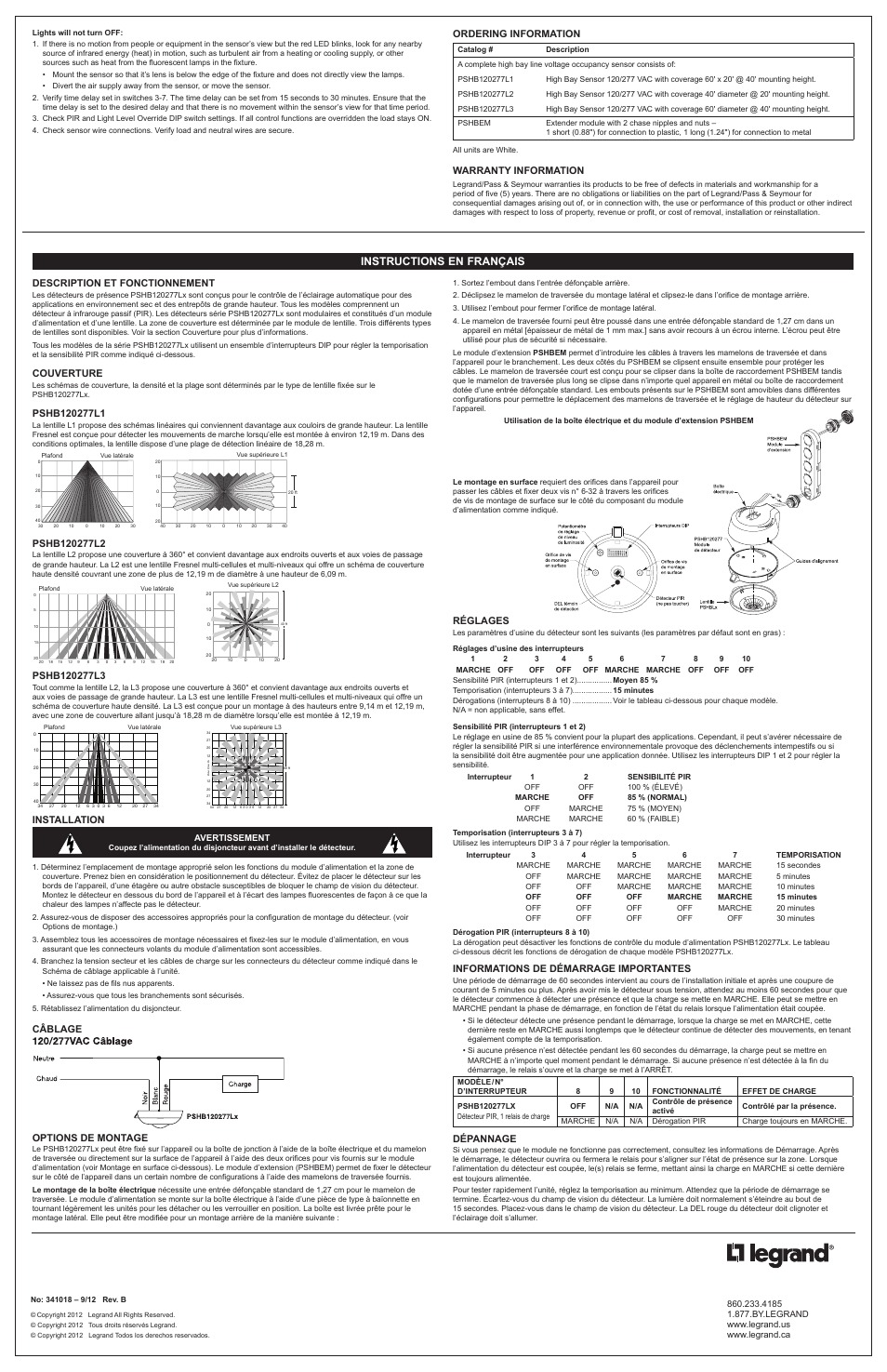 Instructions en français | Legrand PSHB120277L3 User Manual | Page 2 / 4