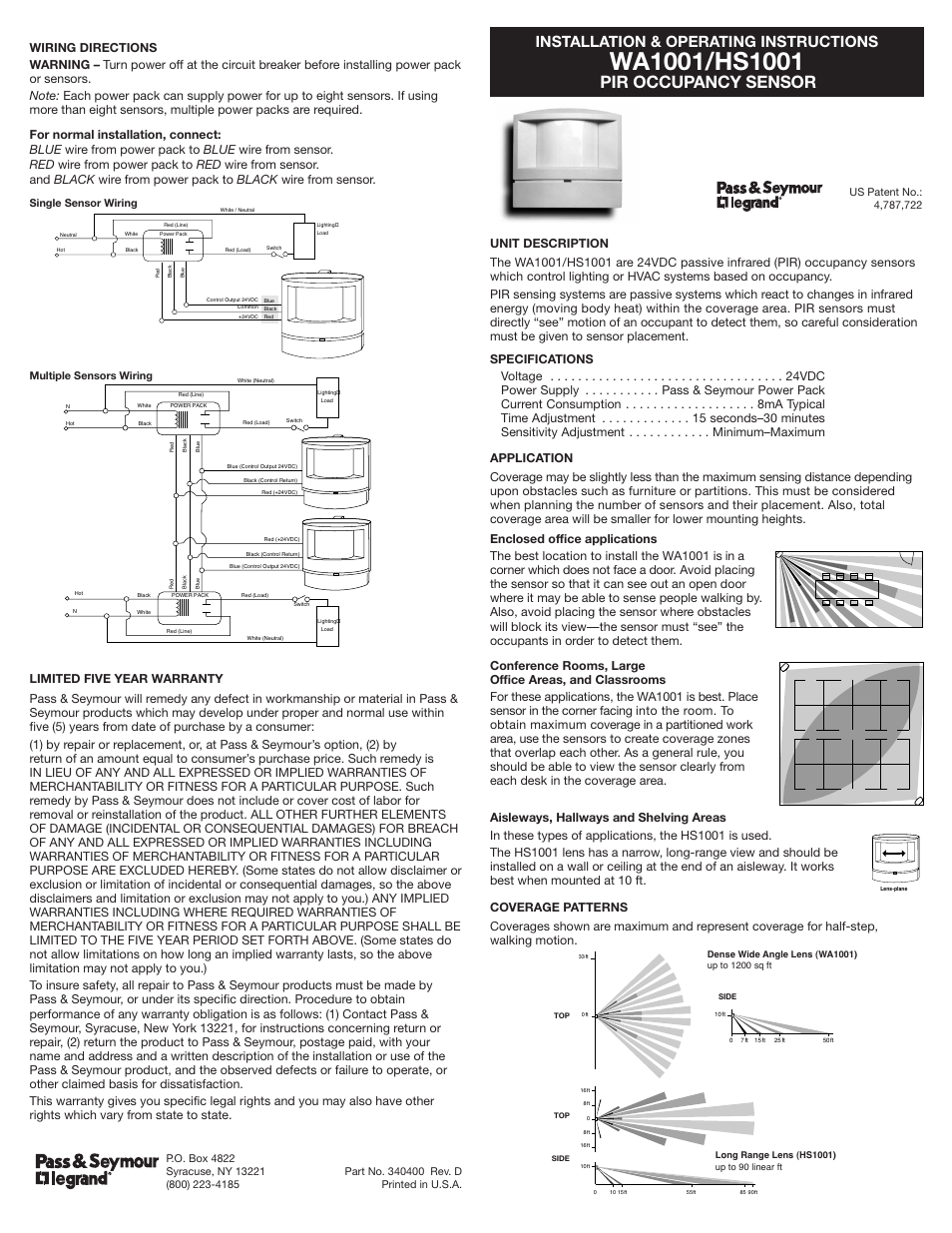 Legrand HS1001 User Manual | 2 pages