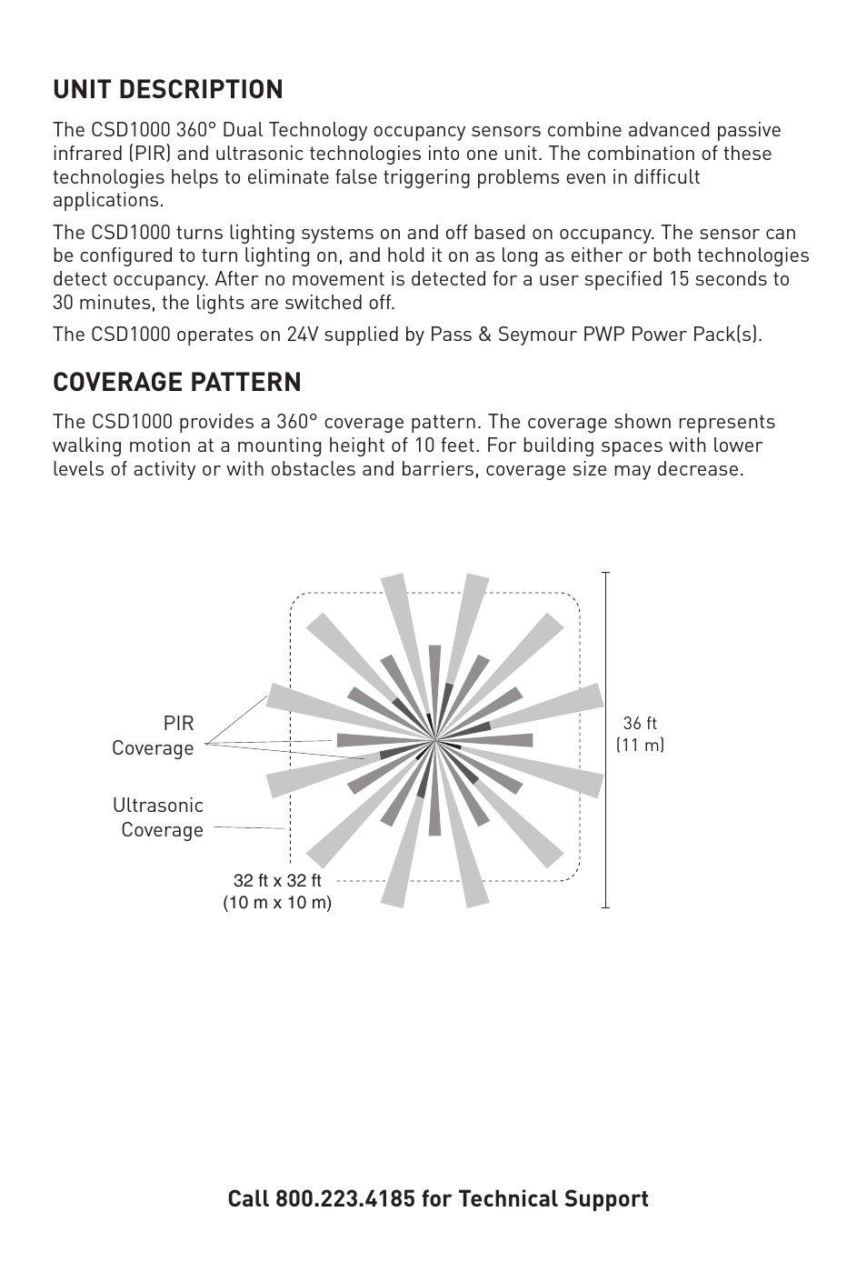 Unit description, Coverage pattern | Legrand CSD1000 User Manual | Page 2 / 13