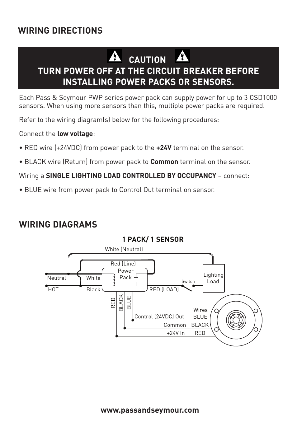 Wiring diagrams, Wiring directions | Legrand CSD1000 User Manual | Page 4 / 13