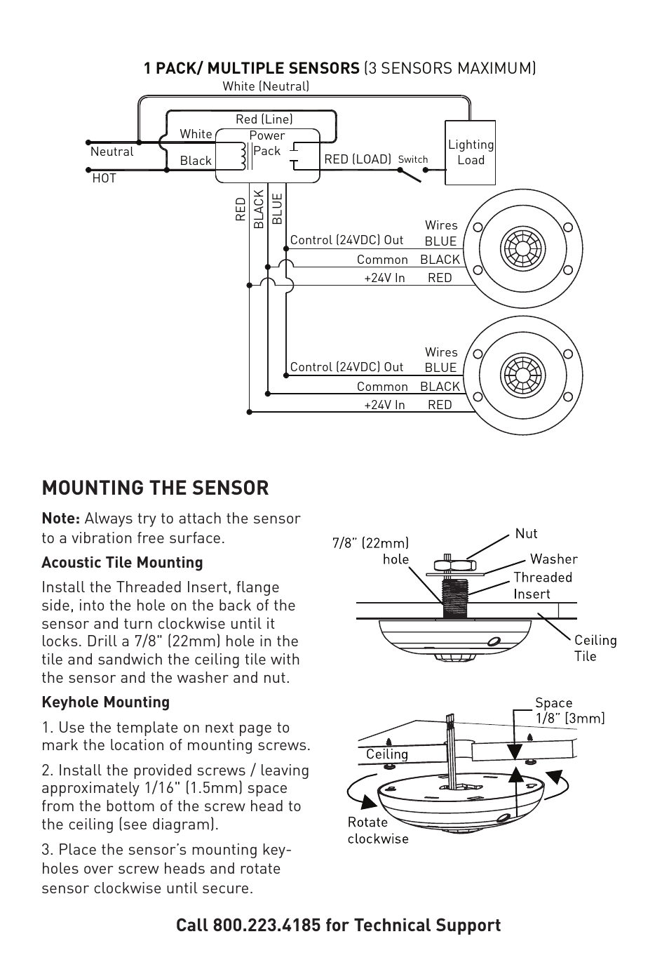 Mounting the sensor, 1 pack/ multiple sensors (3 sensors maximum) | Legrand CSD1000 User Manual | Page 5 / 13