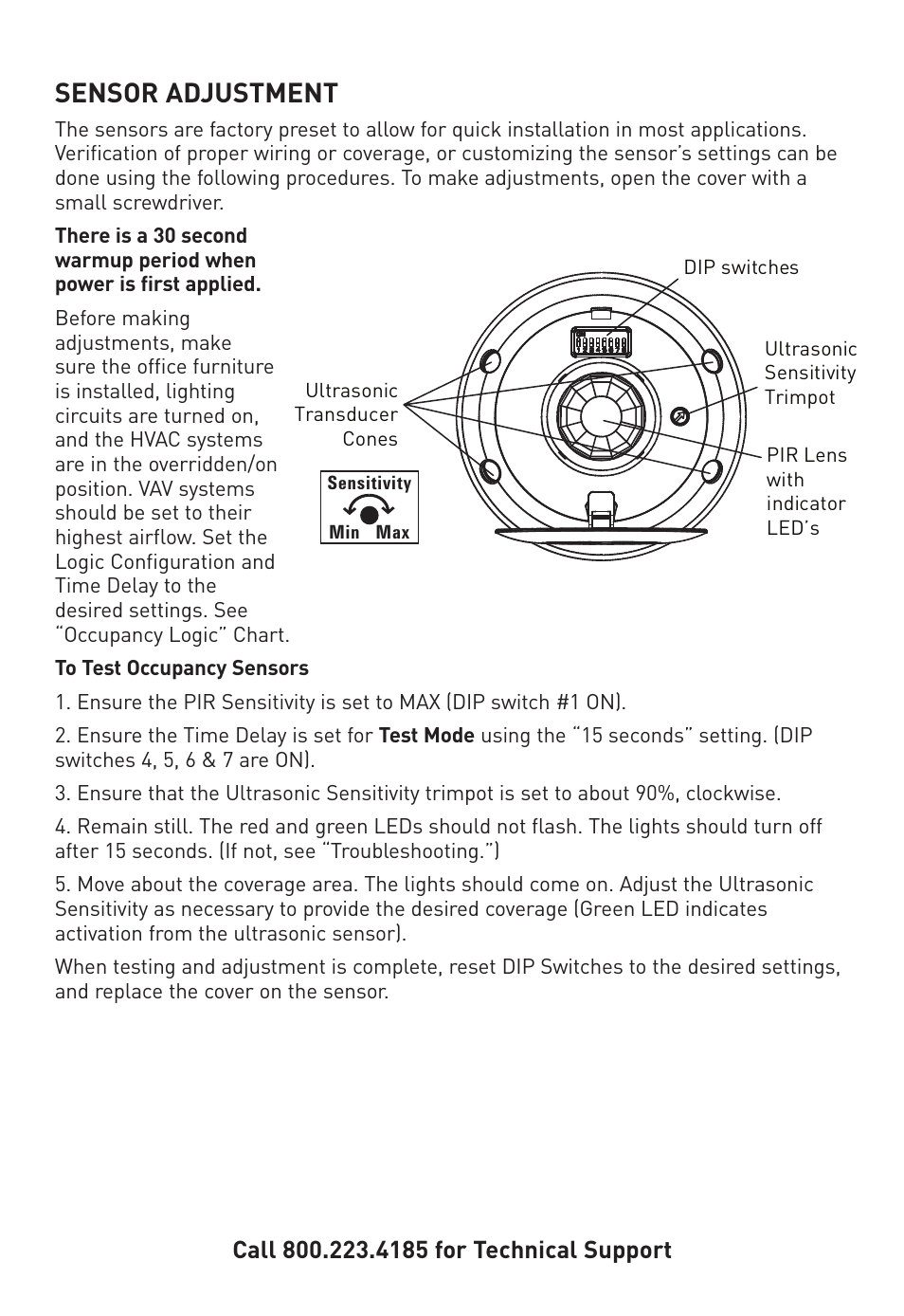 Sensor adjustment | Legrand CSD1000 User Manual | Page 7 / 13