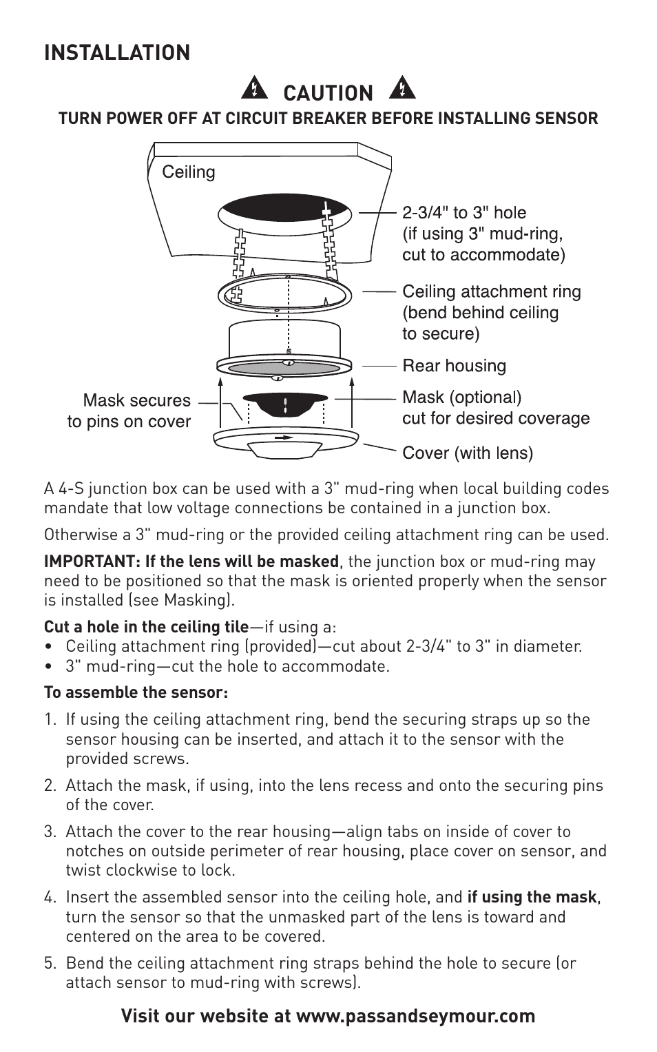 Installation caution | Legrand CS Series 360° PIR User Manual | Page 4 / 8