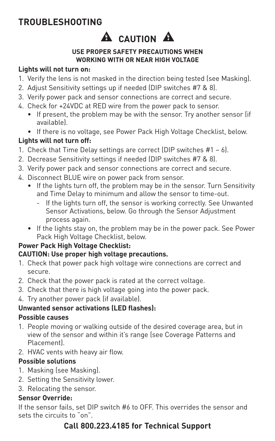 Troubleshooting caution | Legrand CS Series 360° PIR User Manual | Page 7 / 8