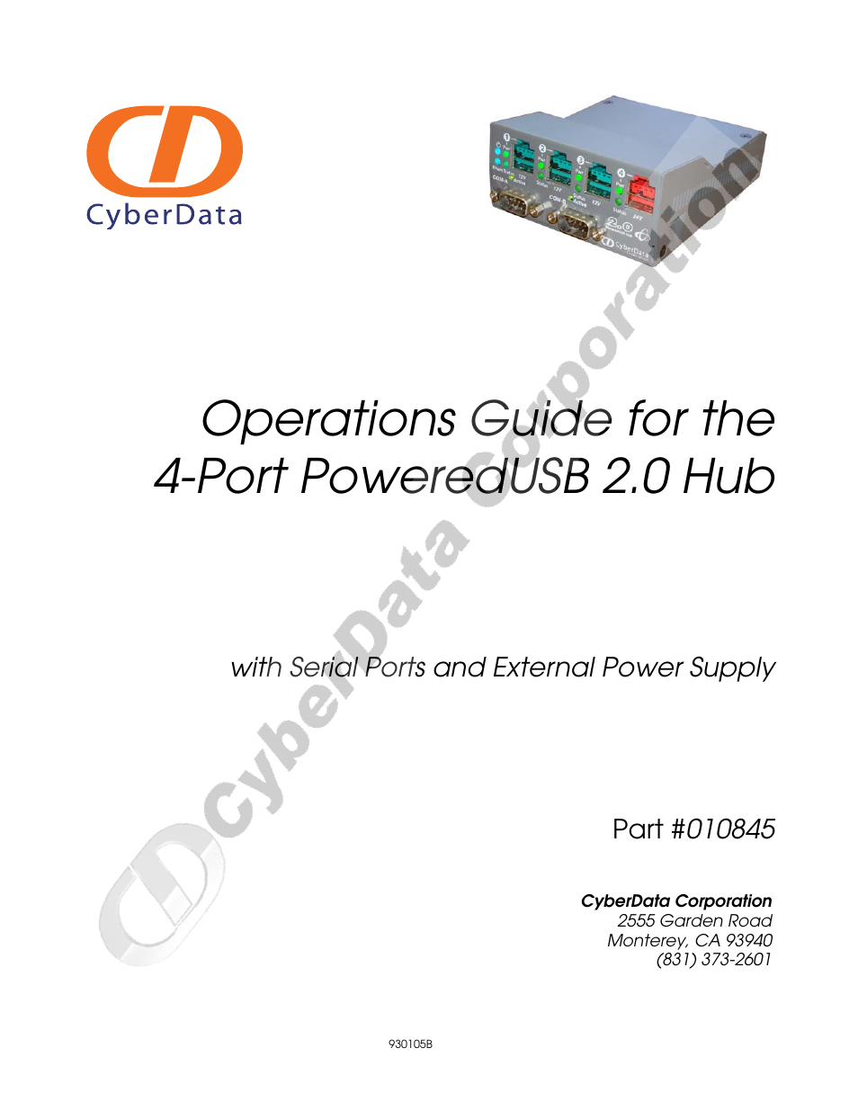 CyberData 4-Port Powered USB 2.0 Hub 010845 User Manual | 24 pages