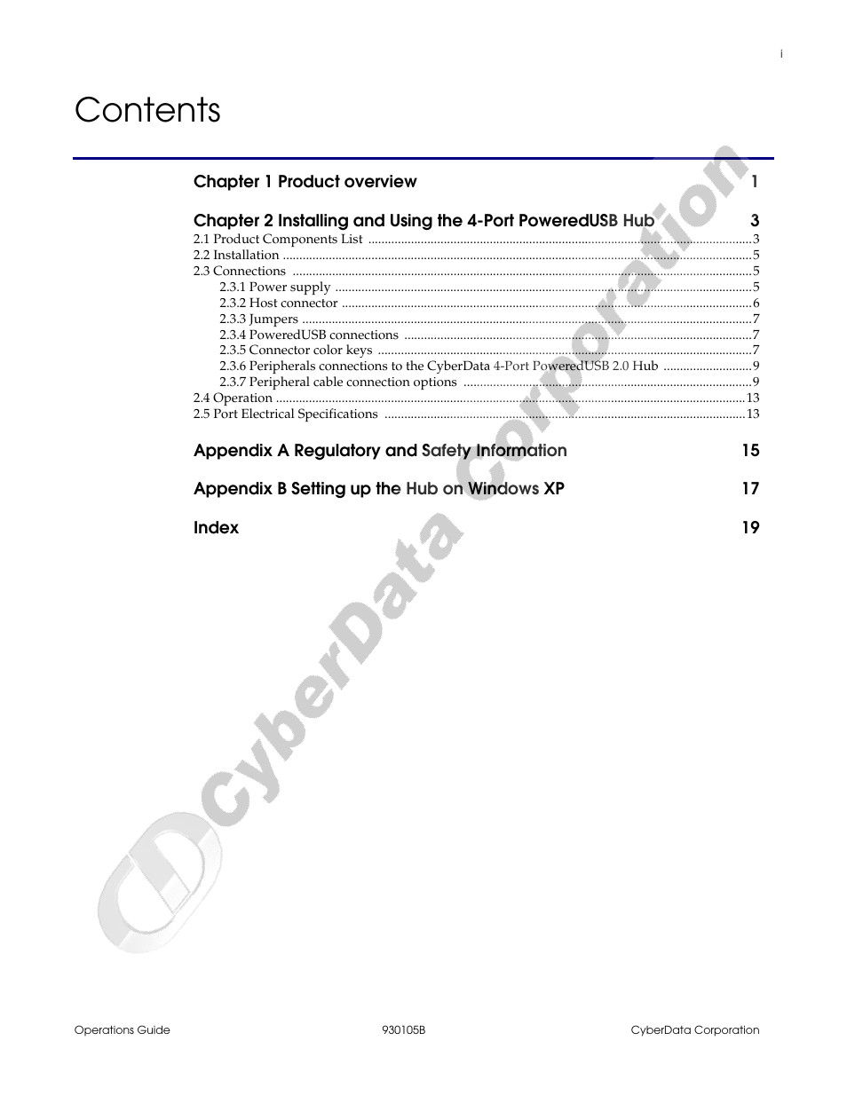 CyberData 4-Port Powered USB 2.0 Hub 010845 User Manual | Page 3 / 24