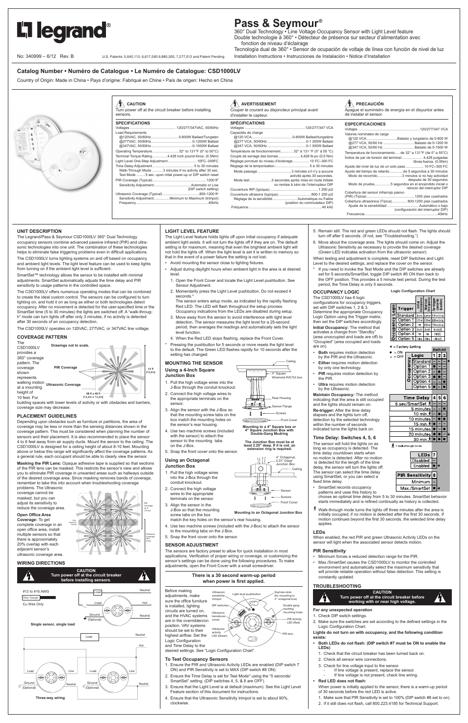 Legrand CSD1000LV User Manual | 4 pages