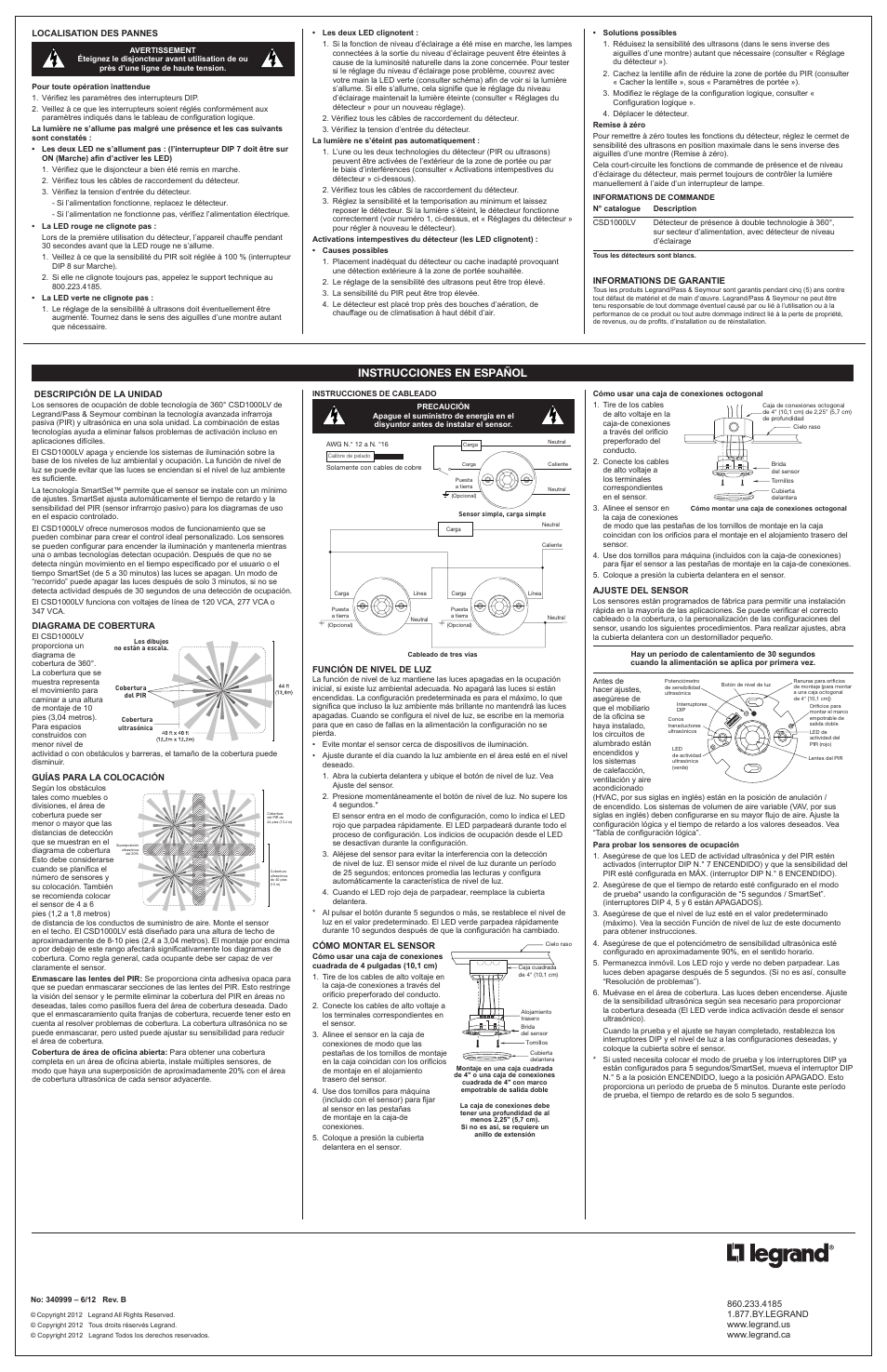 Instrucciones en español | Legrand CSD1000LV User Manual | Page 3 / 4