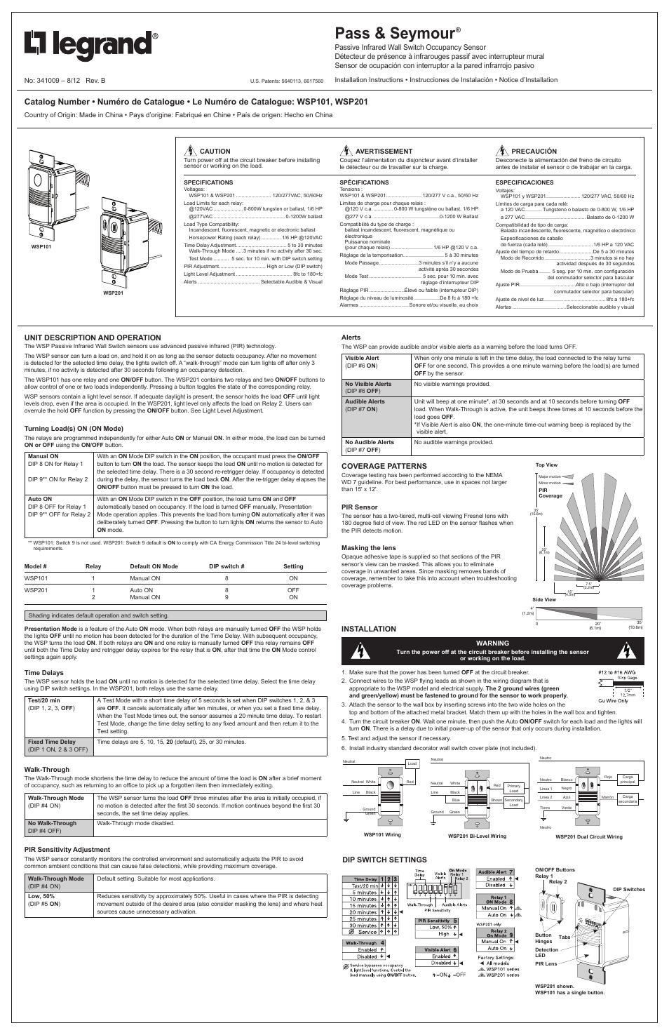 Legrand WSP101 User Manual | 4 pages