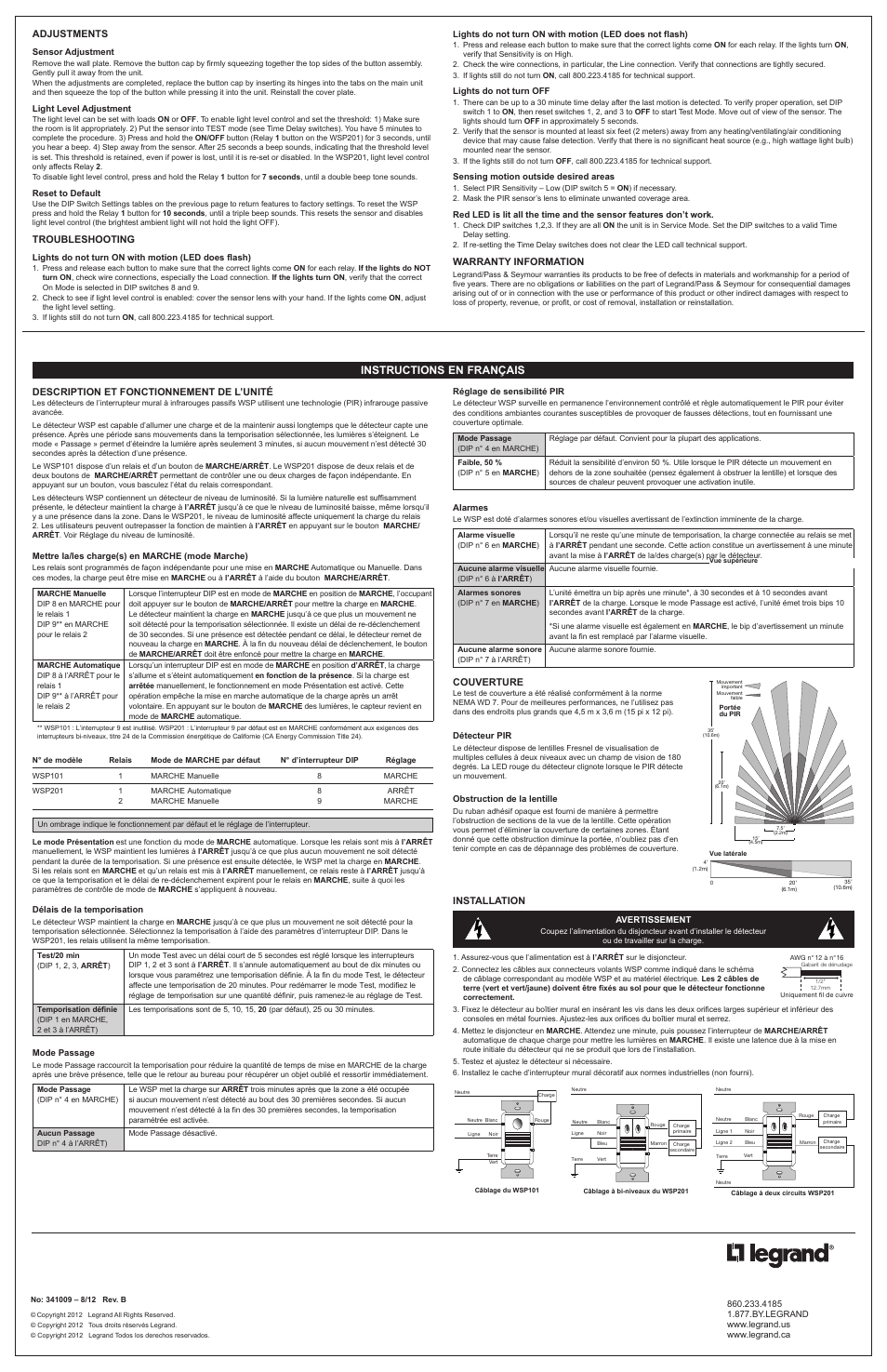 Instructions en français | Legrand WSP101 User Manual | Page 2 / 4