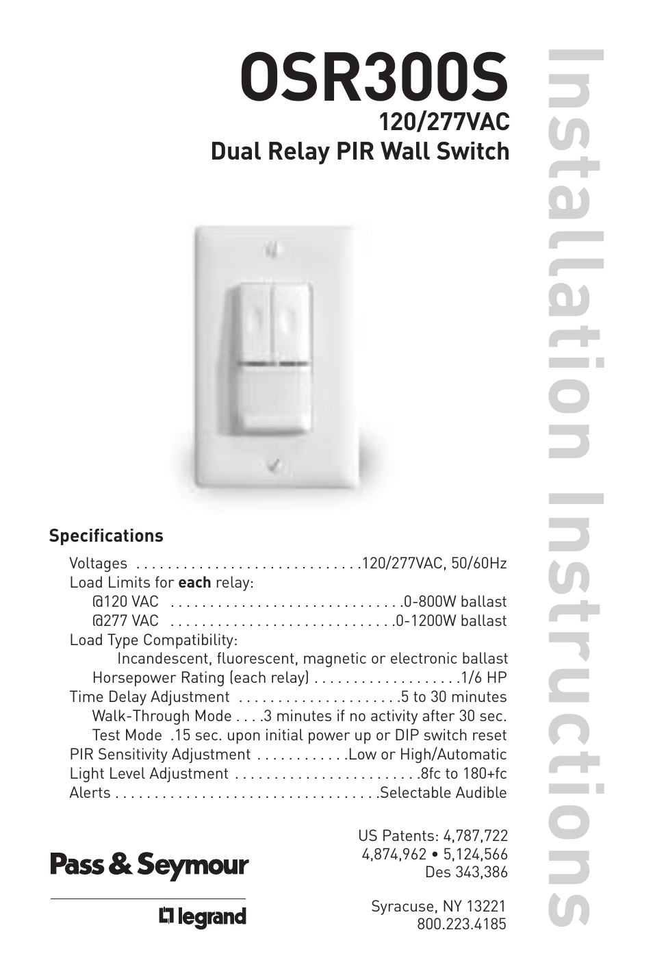 Legrand OSR300S 120/277VAC User Manual | 8 pages