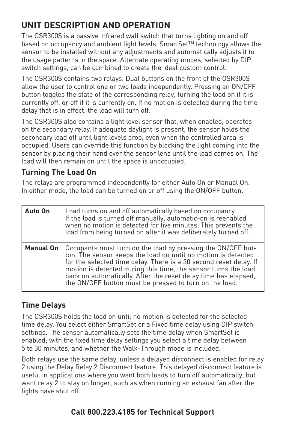 Unit description and operation | Legrand OSR300S 120/277VAC User Manual | Page 2 / 8