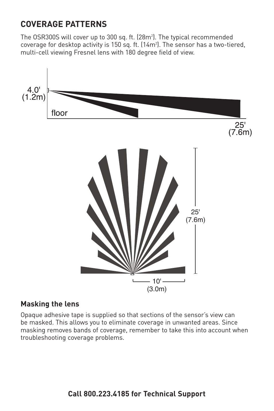 Coverage patterns, Masking the lens | Legrand OSR300S 120/277VAC User Manual | Page 4 / 8