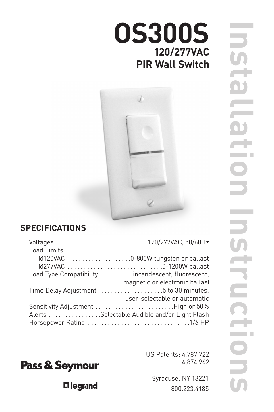 Legrand OS300S 120/277VAC User Manual | 8 pages