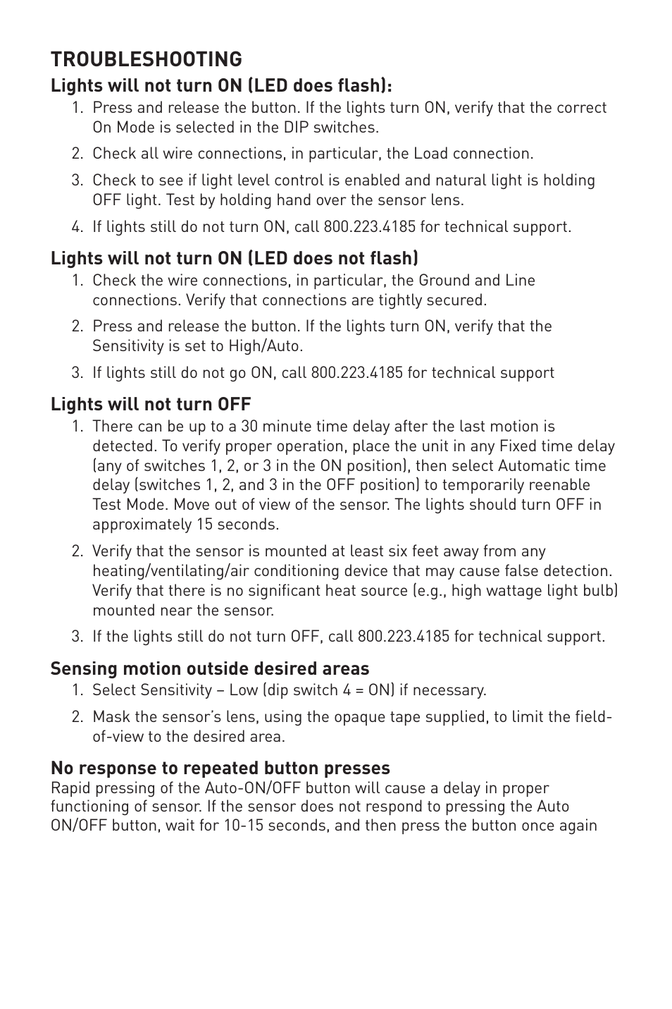 Troubleshooting | Legrand OS300S 120/277VAC User Manual | Page 4 / 8