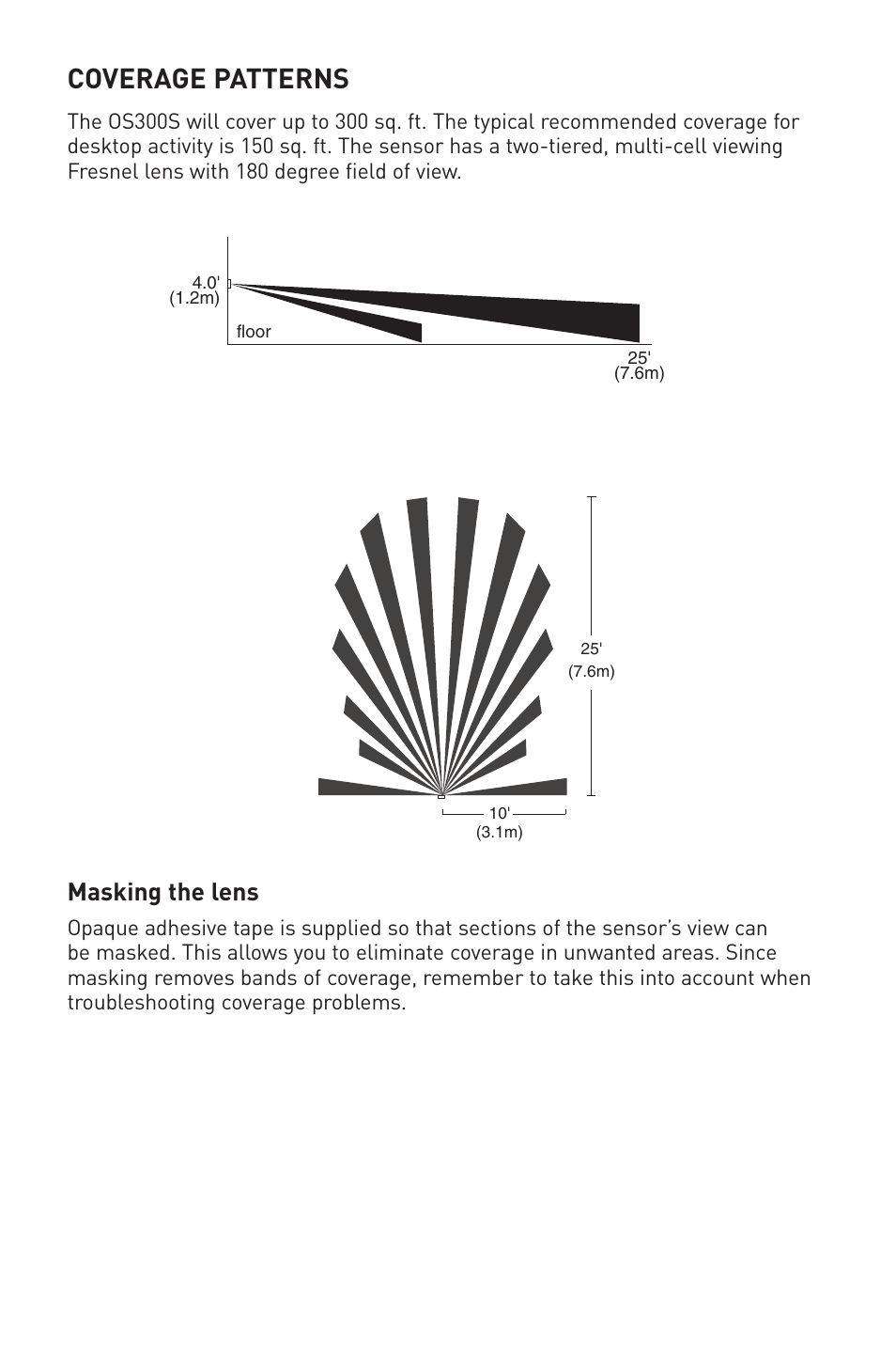 Coverage patterns, Masking the lens | Legrand OS300S 120/277VAC User Manual | Page 5 / 8