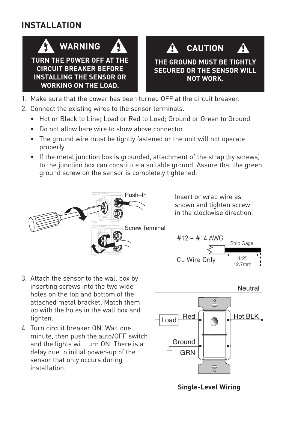 Installation, Warning, Caution | Legrand OS300S 120/277VAC User Manual | Page 6 / 8