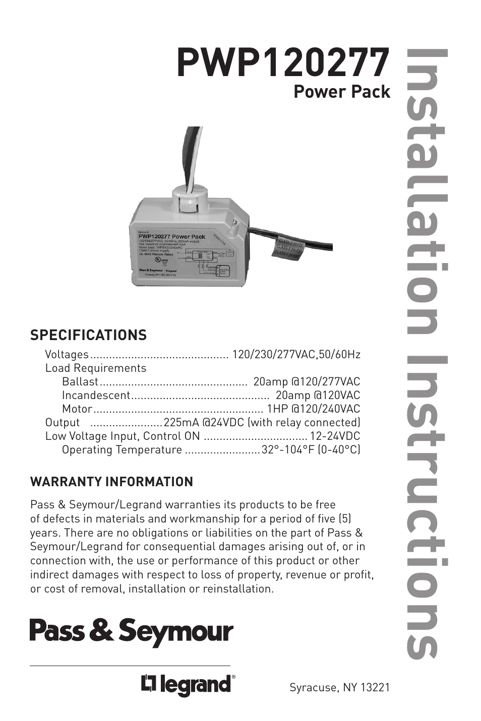 Legrand PWP120277 User Manual | 4 pages