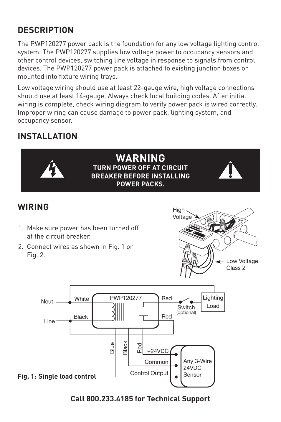 Warning, Description, Installation | Wiring | Legrand PWP120277 User Manual | Page 2 / 4