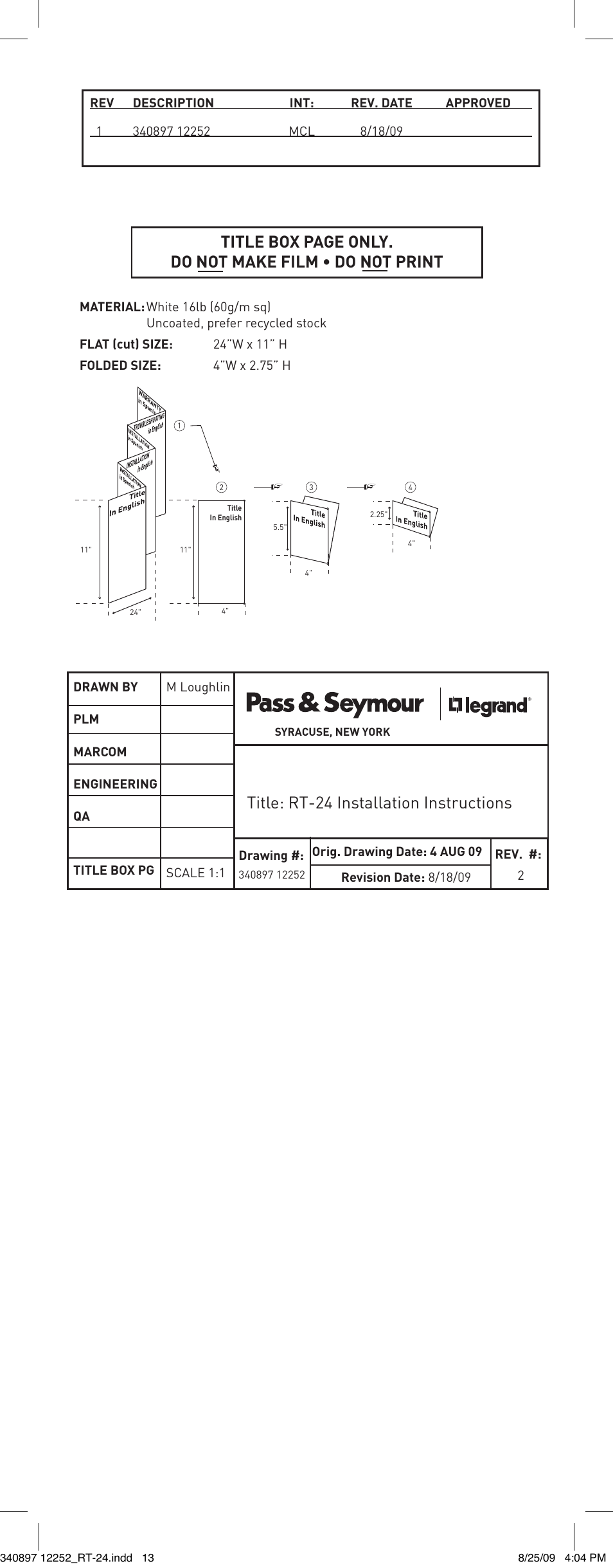 Title: rt-24 installation instructions | Legrand RT-24 User Manual | Page 3 / 3