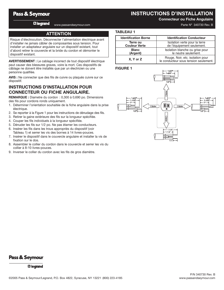 Instructions d’installation, Attention | Legrand PS5266HGAN User Manual | Page 2 / 2