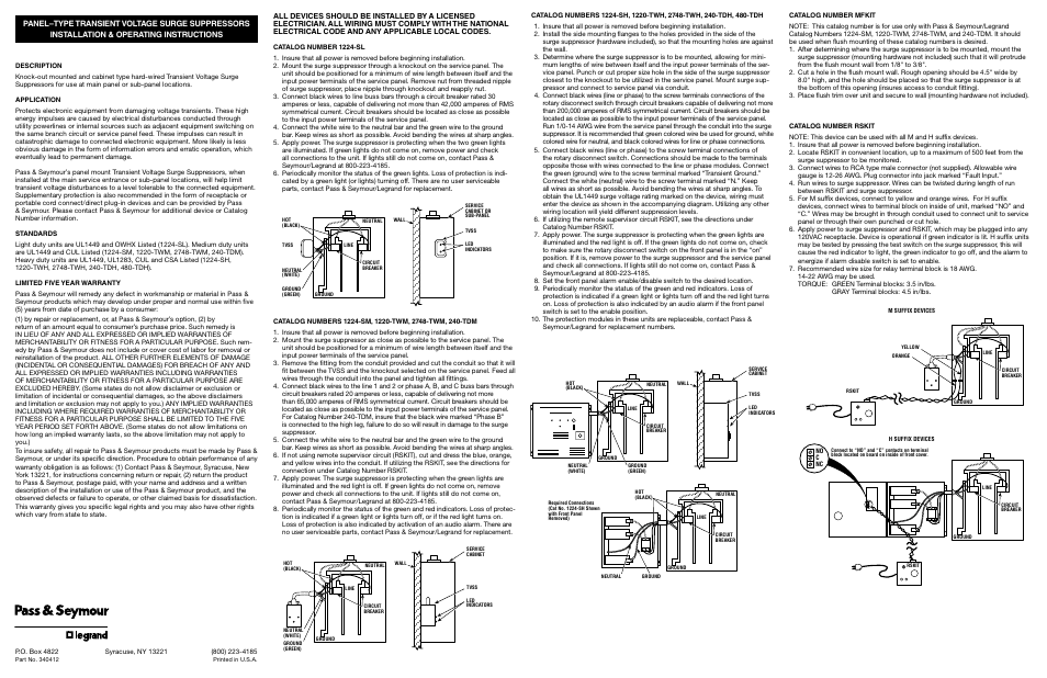 Legrand 1220TWHB User Manual | 2 pages