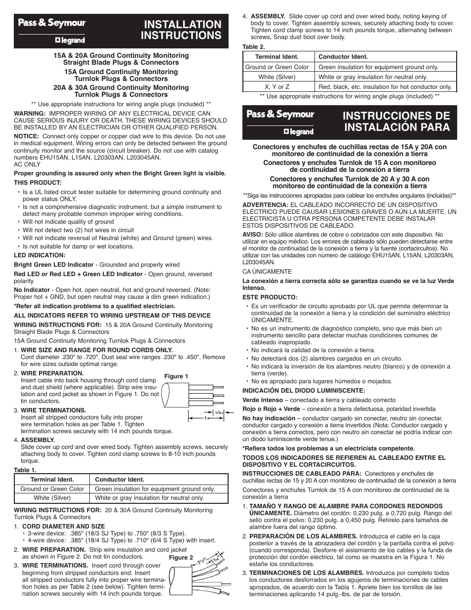 Legrand L530CGCM User Manual | 2 pages