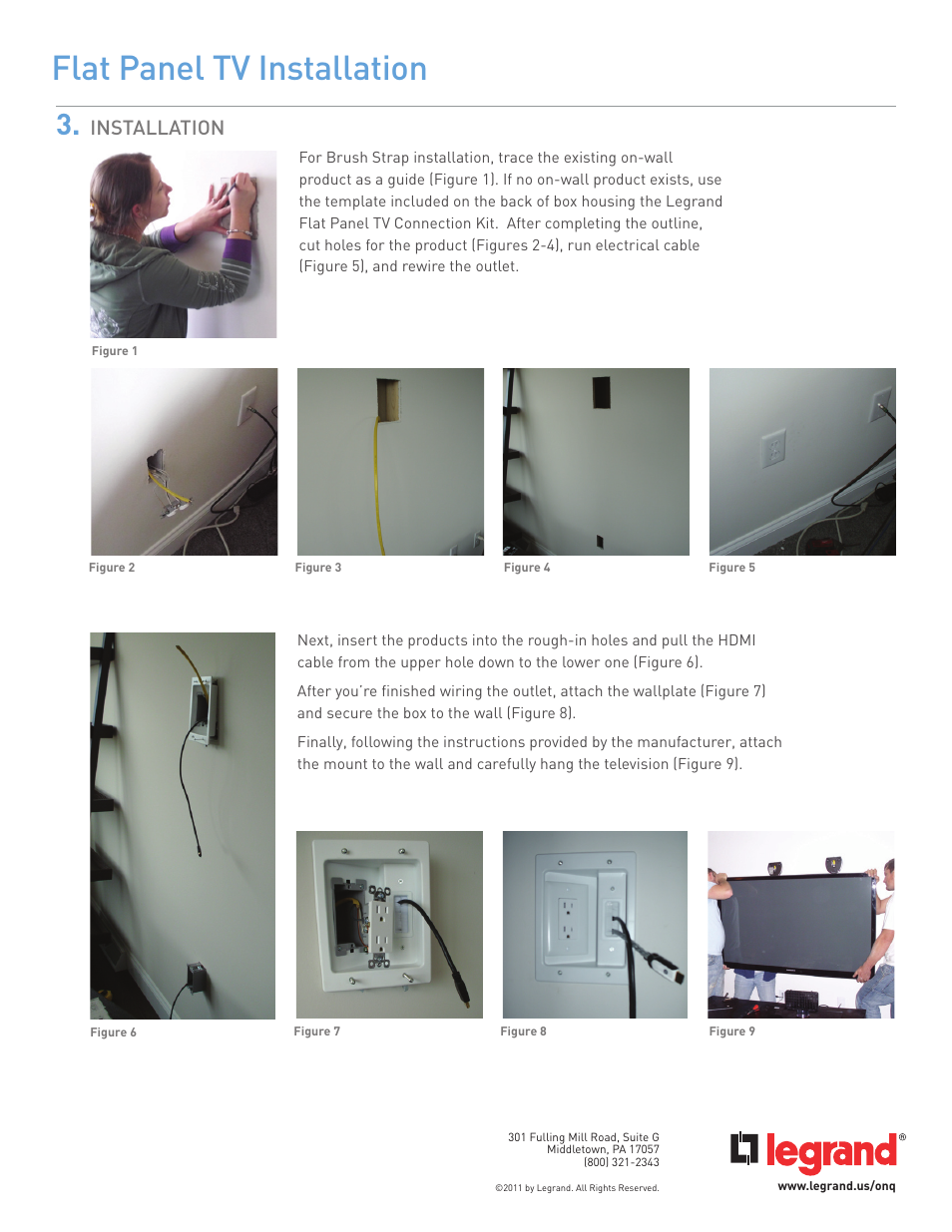 Flat panel tv installation, Installation | Legrand WP1014-WH User Manual | Page 2 / 2